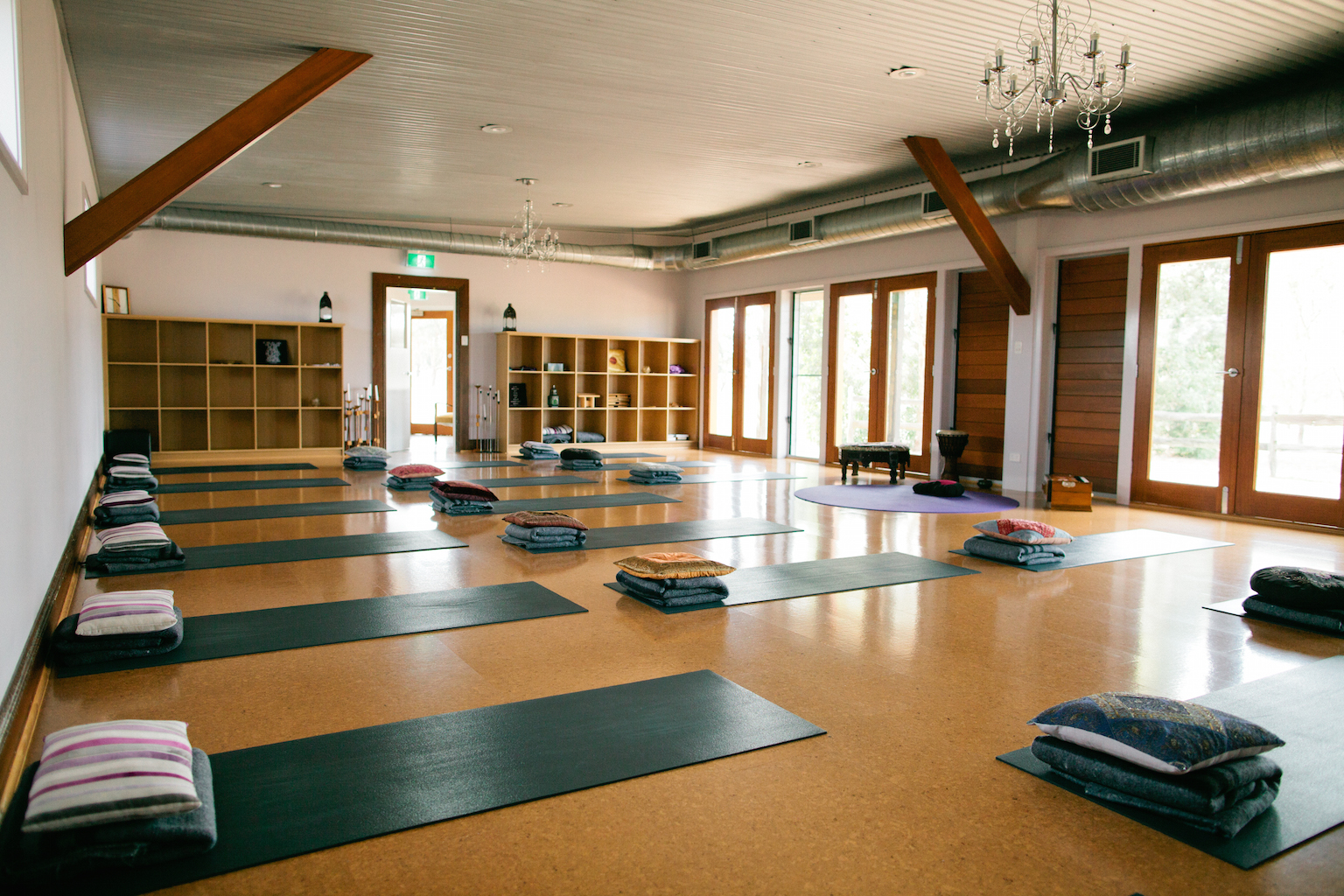 A look at The Yoga Shed's luxurious stuido, with yoga mats all set up
